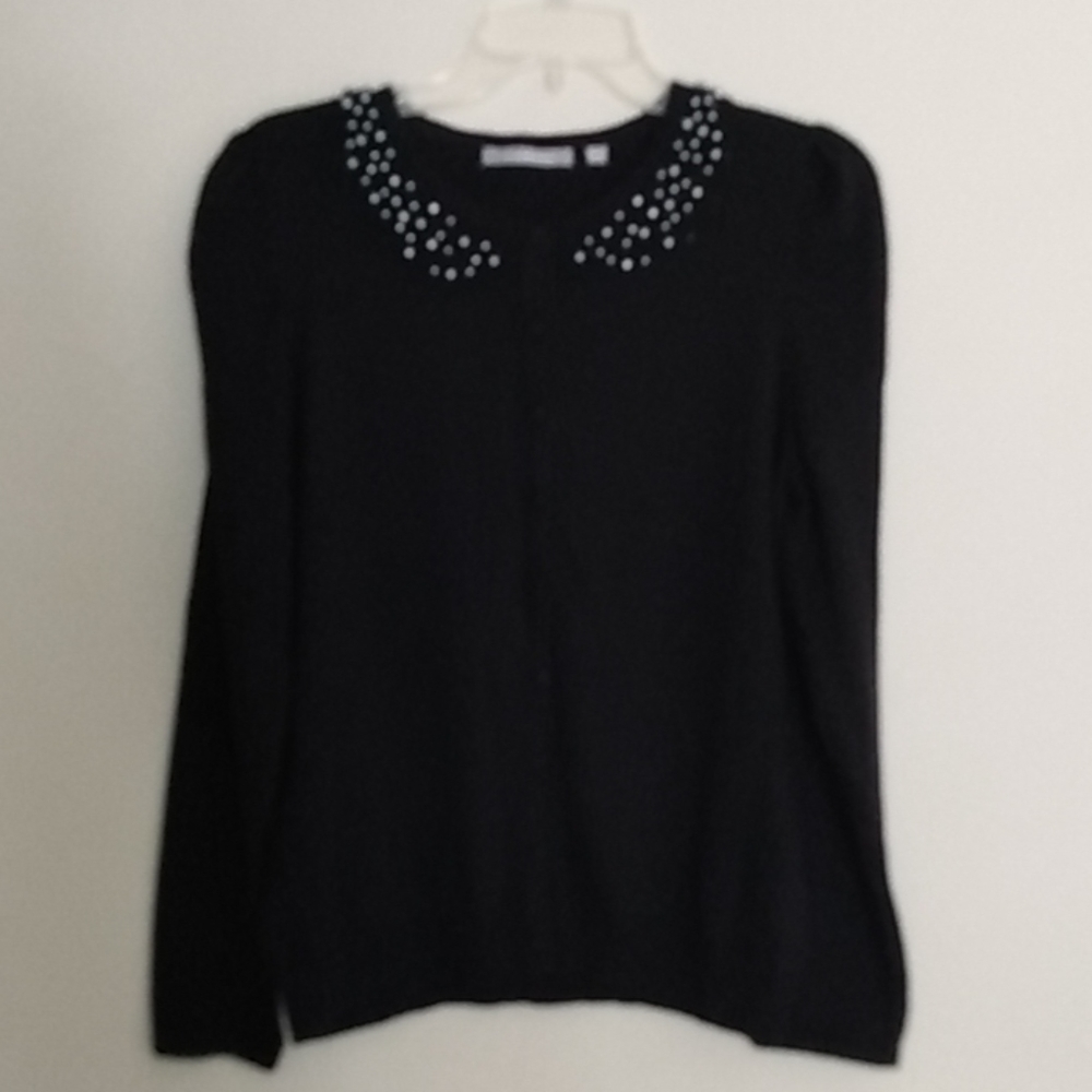 NY Collection Black Beaded Sweater